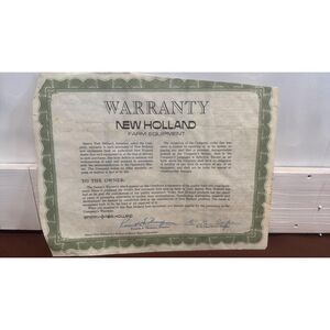 Vintage Original New Holland Farm Equipment Warranty